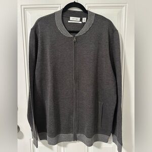 Calvin Klein Merino Wool Blend Full Zip Sweater Jacket – Gray – XL